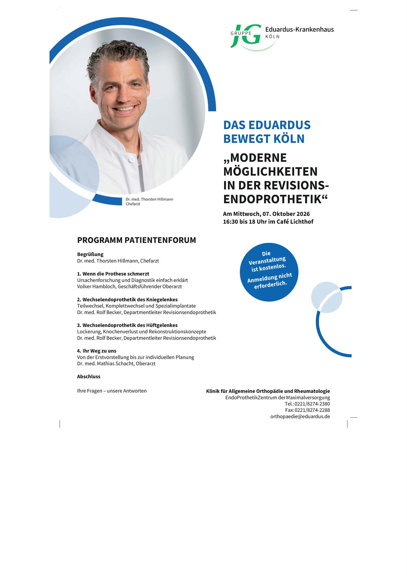 Möglichkeiten in der Endoprothetik – 07.10.2026 Infoabend für Gesundheitsinteressierte
